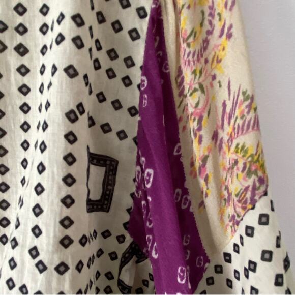 Zara Blogger Favorite Open Tie Front Bohemian Patchwork Blouse size large - Picture 8 of 9